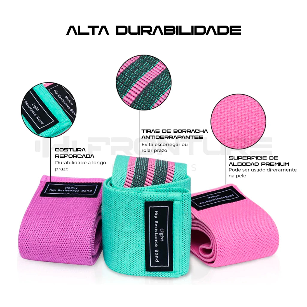 Faixa Elástica Fitness para Glúteo e Pernas – Kit 3 Resistências